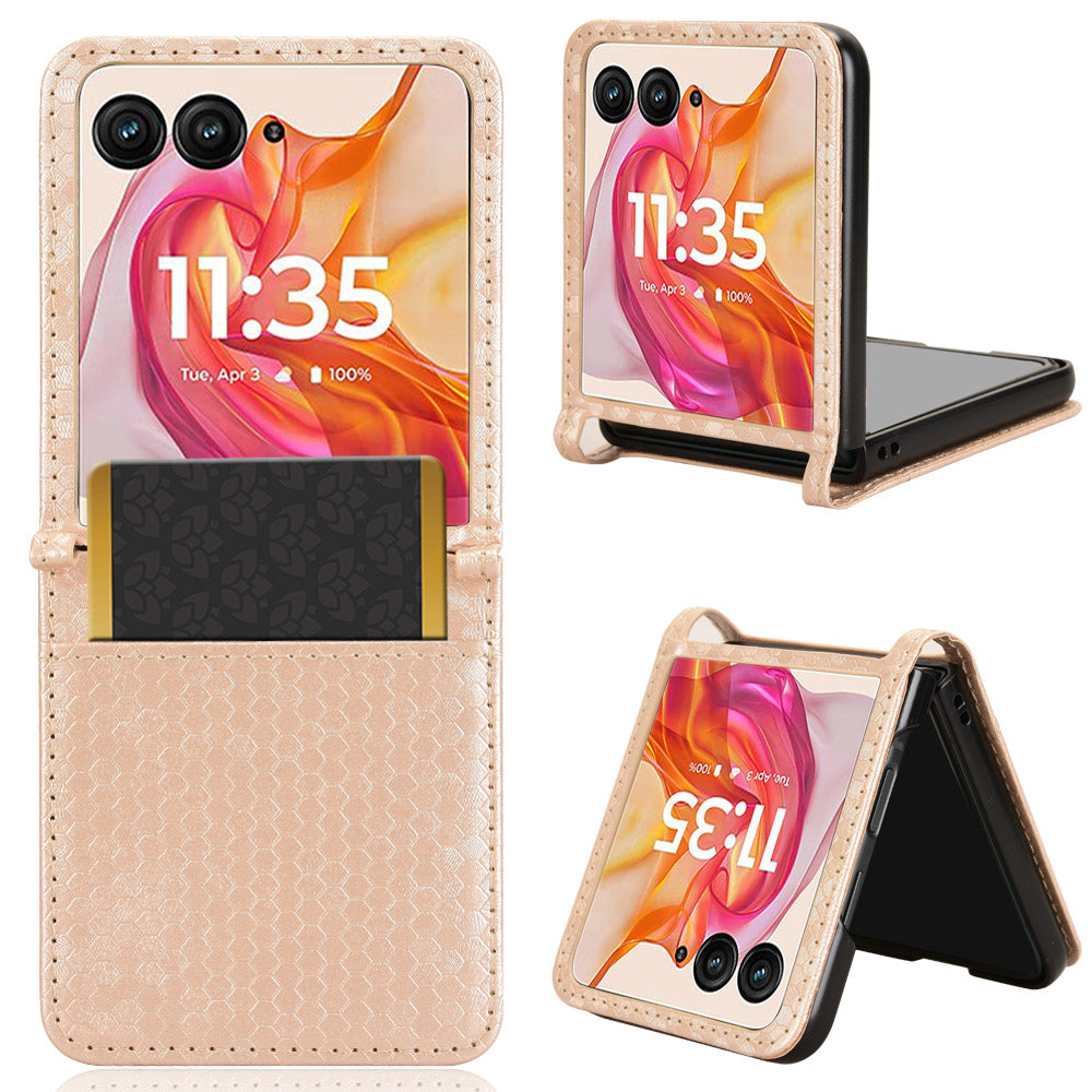 For Motorola Razr 50 Ultra 5G Phone Case with Card Holder Imprinted Dot Pattern Leather Phone Cover - Rose Gold