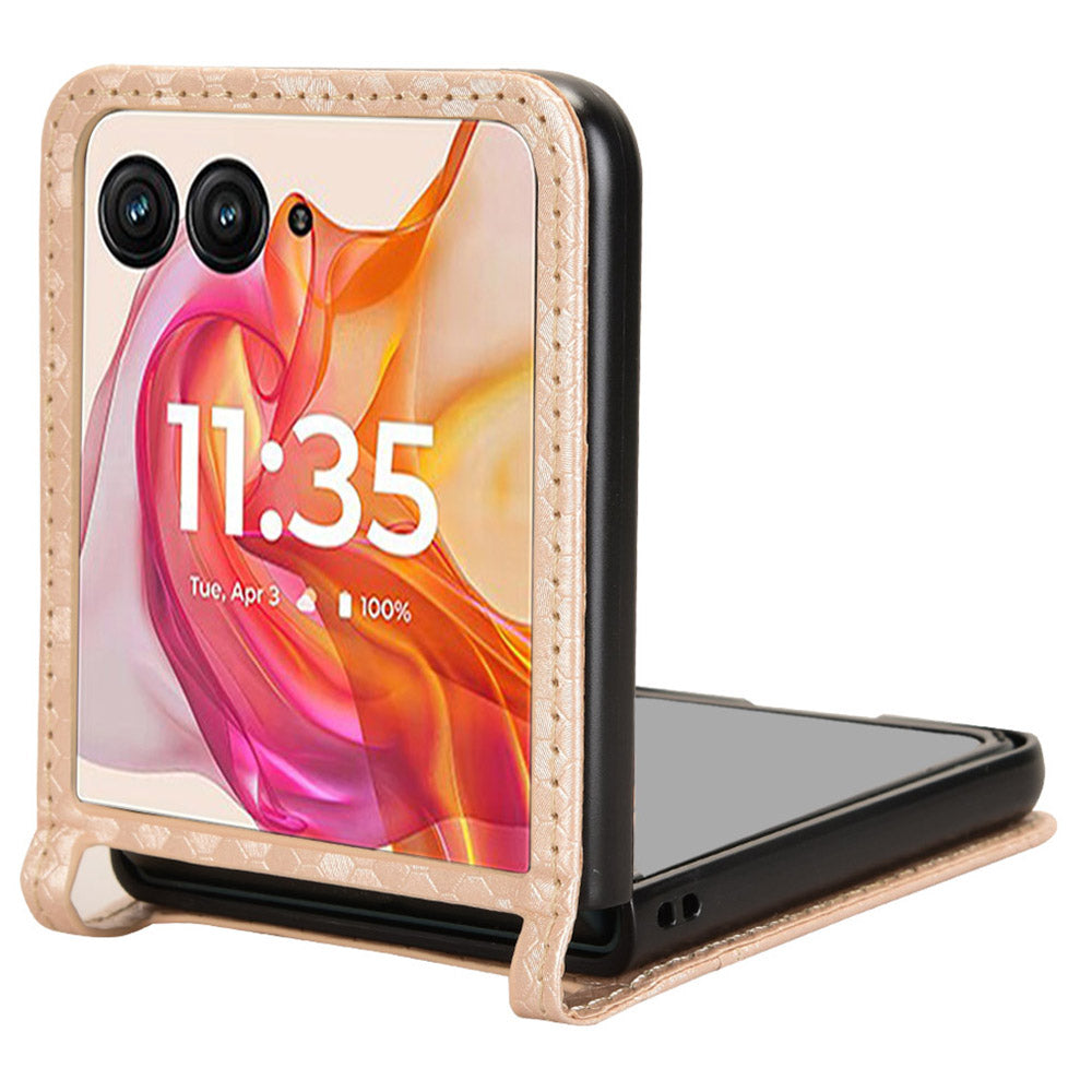 For Motorola Razr 50 Ultra 5G Phone Case with Card Holder Imprinted Dot Pattern Leather Phone Cover - Rose Gold