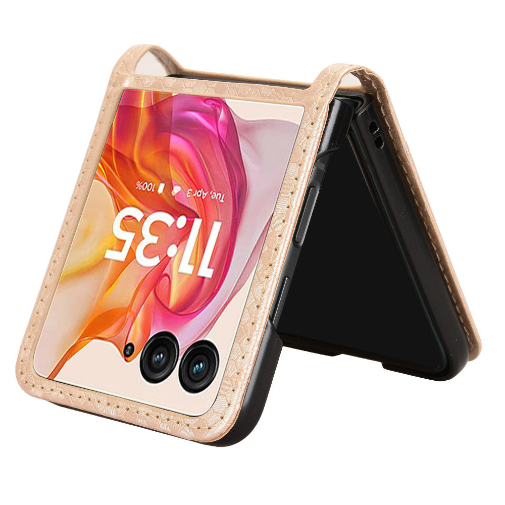 For Motorola Razr 50 Ultra 5G Phone Case with Card Holder Imprinted Dot Pattern Leather Phone Cover - Rose Gold