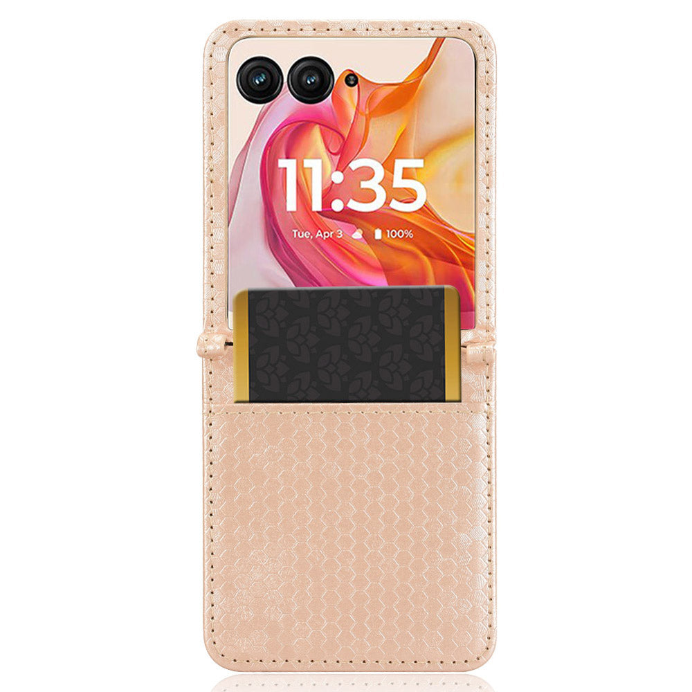 For Motorola Razr 50 Ultra 5G Phone Case with Card Holder Imprinted Dot Pattern Leather Phone Cover - Rose Gold