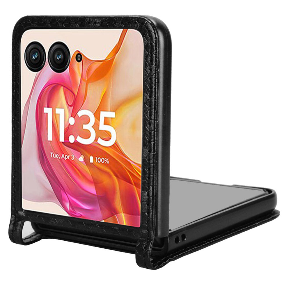 For Motorola Razr 50 Ultra 5G Phone Case with Card Holder Imprinted Dot Pattern Leather Phone Cover - Black