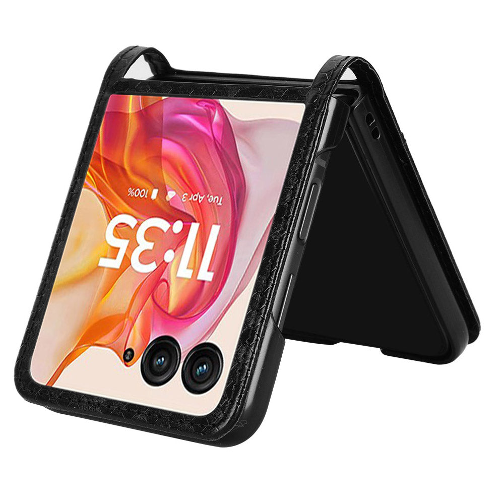 For Motorola Razr 50 Ultra 5G Phone Case with Card Holder Imprinted Dot Pattern Leather Phone Cover - Black