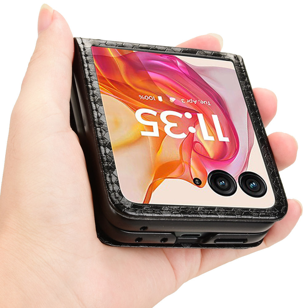 For Motorola Razr 50 Ultra 5G Phone Case with Card Holder Imprinted Dot Pattern Leather Phone Cover - Black