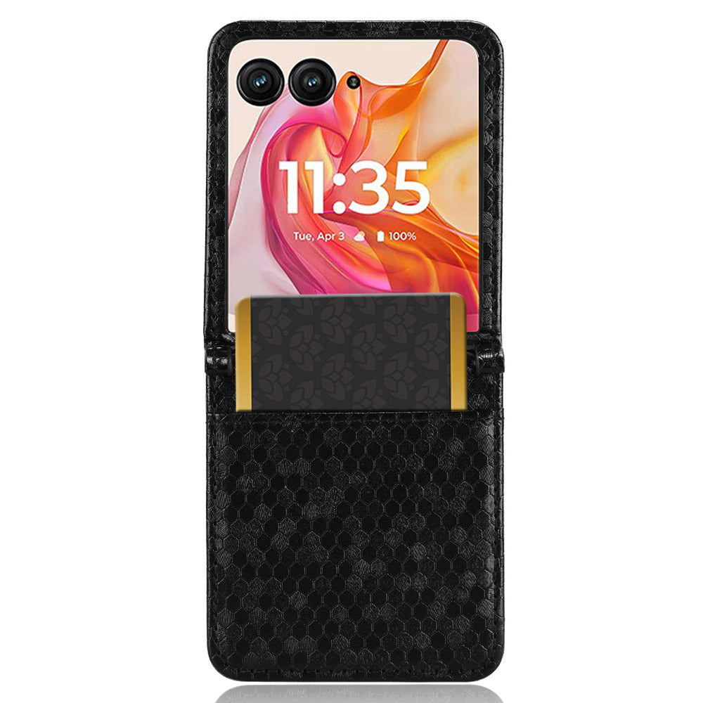 For Motorola Razr 50 Ultra 5G Phone Case with Card Holder Imprinted Dot Pattern Leather Phone Cover - Black