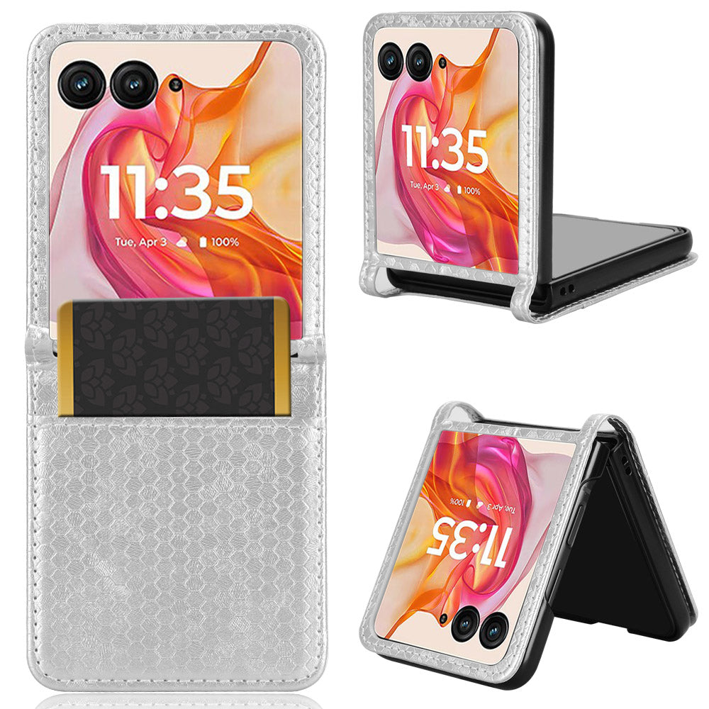 For Motorola Razr 50 Ultra 5G Phone Case with Card Holder Imprinted Dot Pattern Leather Phone Cover - Silver
