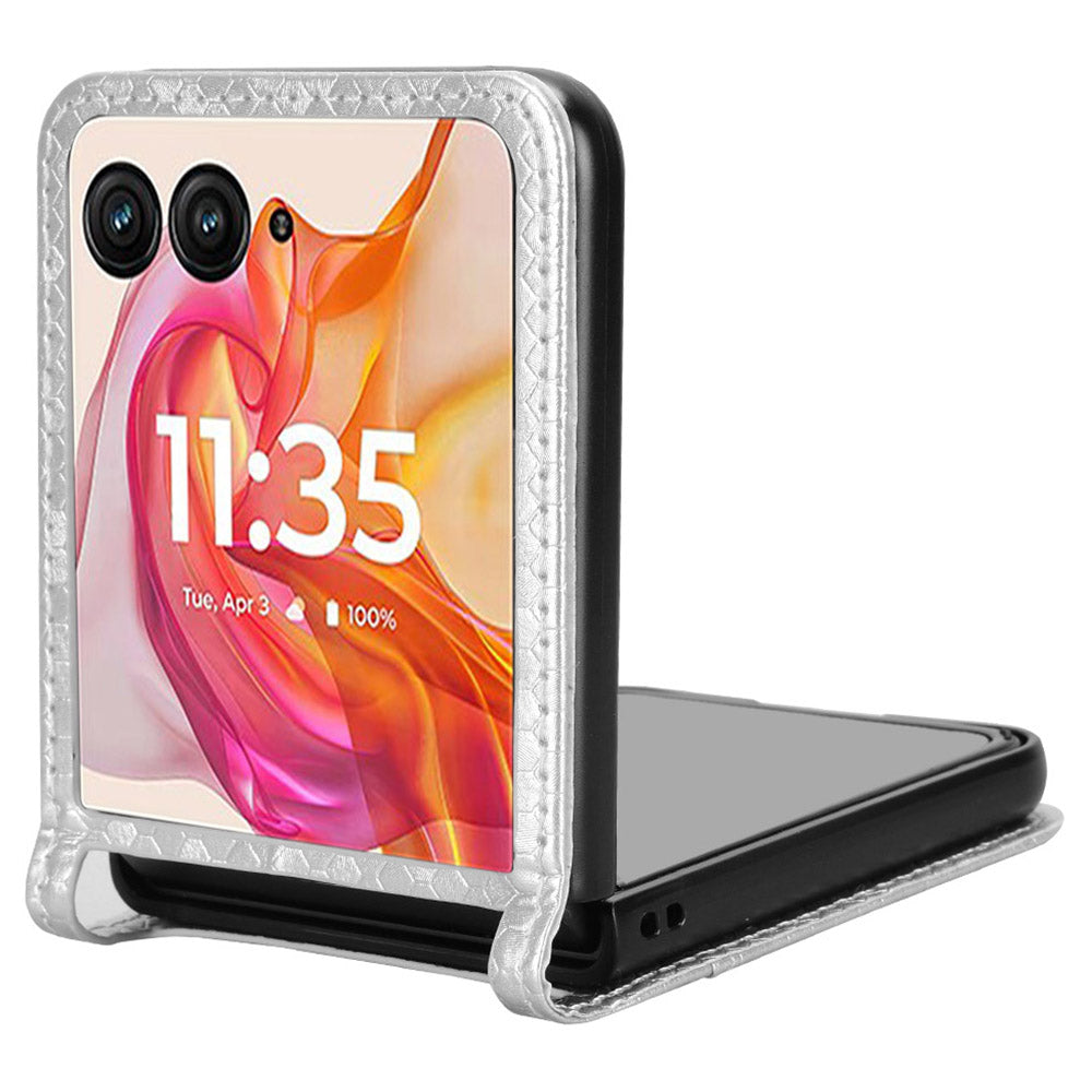 For Motorola Razr 50 Ultra 5G Phone Case with Card Holder Imprinted Dot Pattern Leather Phone Cover - Silver