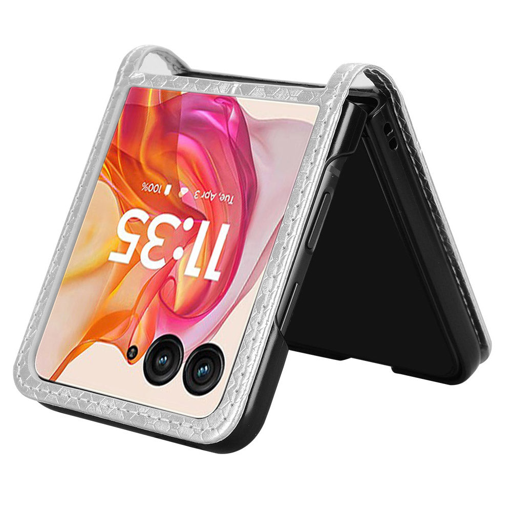 For Motorola Razr 50 Ultra 5G Phone Case with Card Holder Imprinted Dot Pattern Leather Phone Cover - Silver