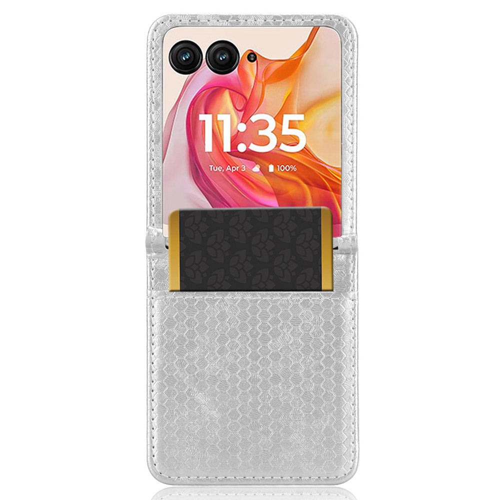 For Motorola Razr 50 Ultra 5G Phone Case with Card Holder Imprinted Dot Pattern Leather Phone Cover - Silver