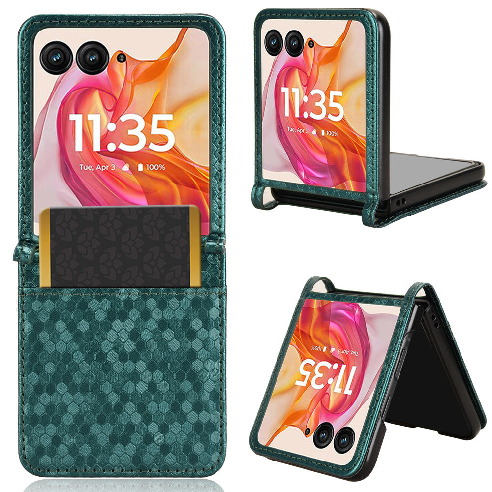 For Motorola Razr 50 Ultra 5G Phone Case with Card Holder Imprinted Dot Pattern Leather Phone Cover - Green