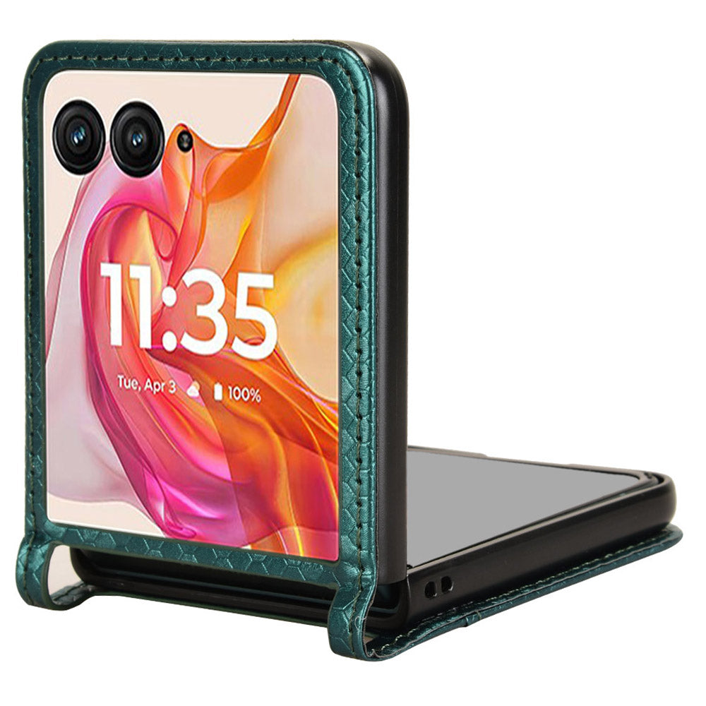For Motorola Razr 50 Ultra 5G Phone Case with Card Holder Imprinted Dot Pattern Leather Phone Cover - Green