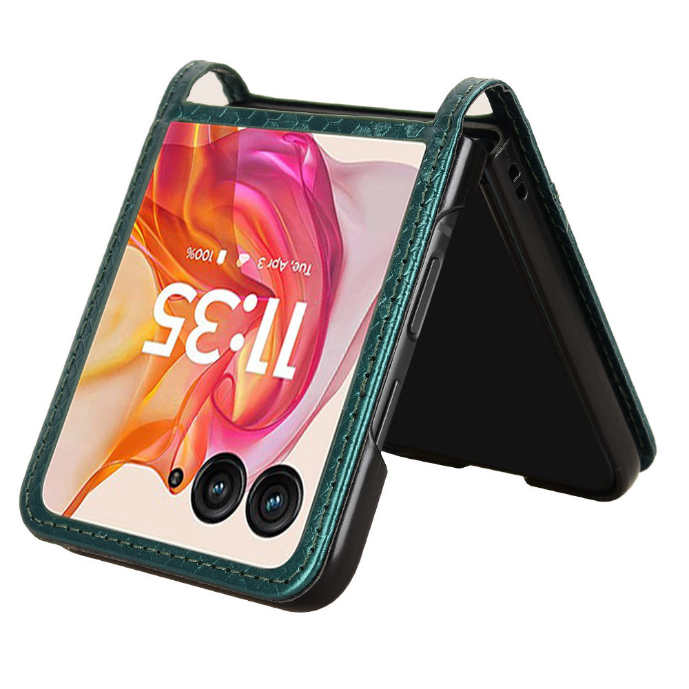 For Motorola Razr 50 Ultra 5G Phone Case with Card Holder Imprinted Dot Pattern Leather Phone Cover - Green