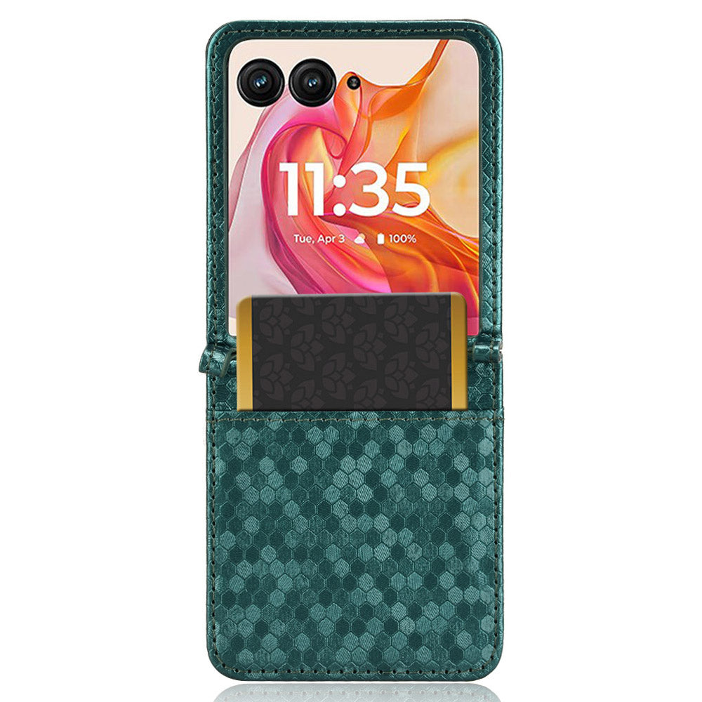 For Motorola Razr 50 Ultra 5G Phone Case with Card Holder Imprinted Dot Pattern Leather Phone Cover - Green