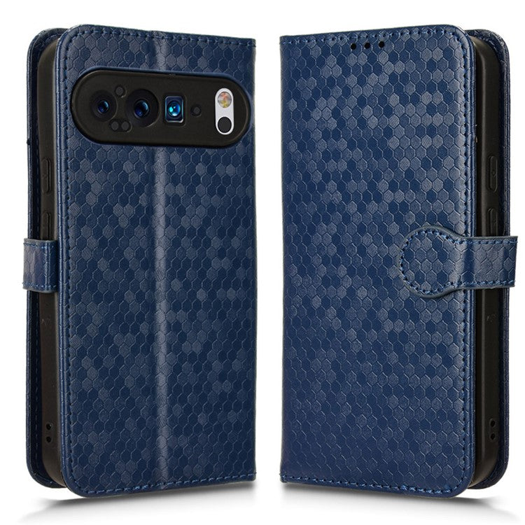 For Google Pixel 9 / 9 Pro Wallet Case Dot Pattern Imprint PU Leather Phone Cover - Dark Blue