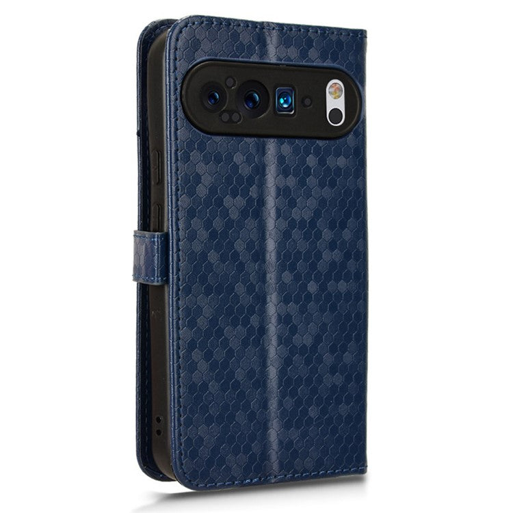 For Google Pixel 9 / 9 Pro Wallet Case Dot Pattern Imprint PU Leather Phone Cover - Dark Blue