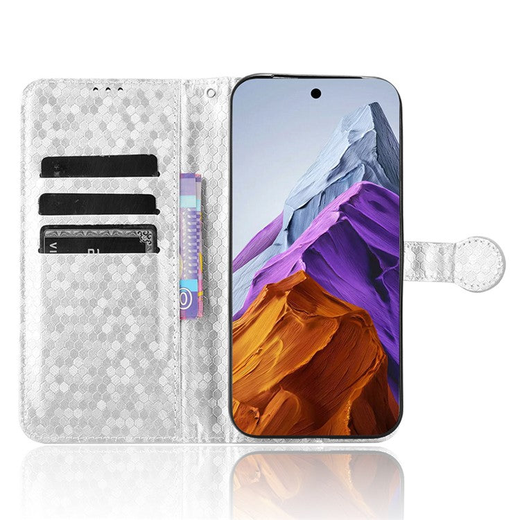 For Google Pixel 9 / 9 Pro Wallet Case Dot Pattern Imprint PU Leather Phone Cover - Silver