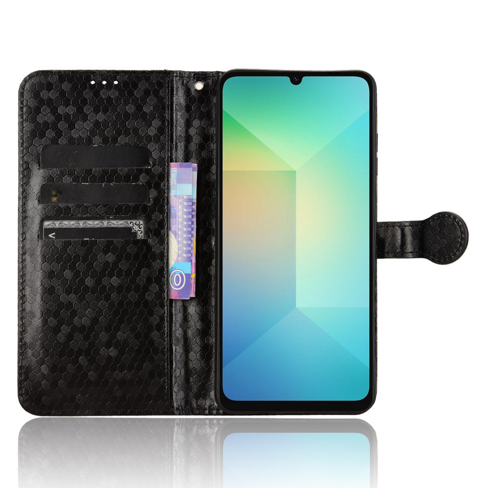 For Samsung Galaxy A06 Wallet Case Dot Pattern Imprint PU Leather Phone Cover - Black