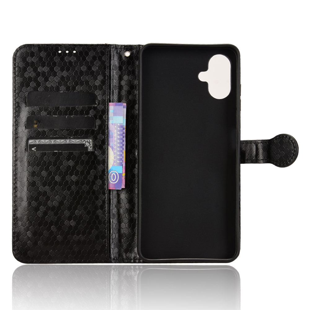 For Samsung Galaxy A06 Wallet Case Dot Pattern Imprint PU Leather Phone Cover - Black