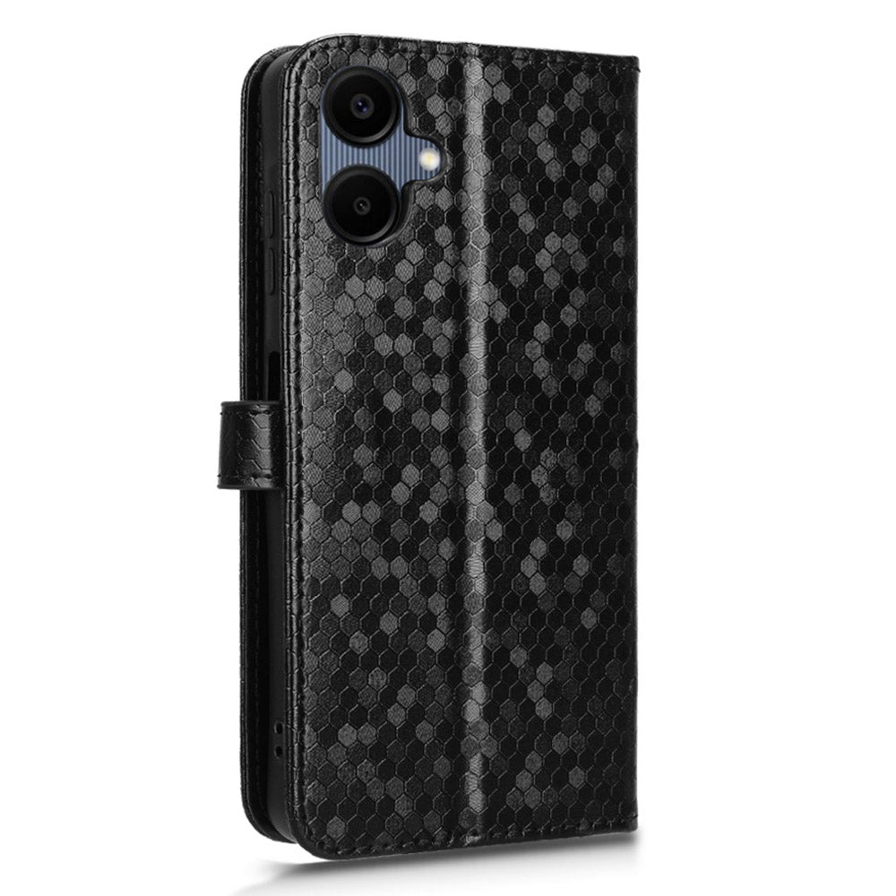 For Samsung Galaxy A06 Wallet Case Dot Pattern Imprint PU Leather Phone Cover - Black