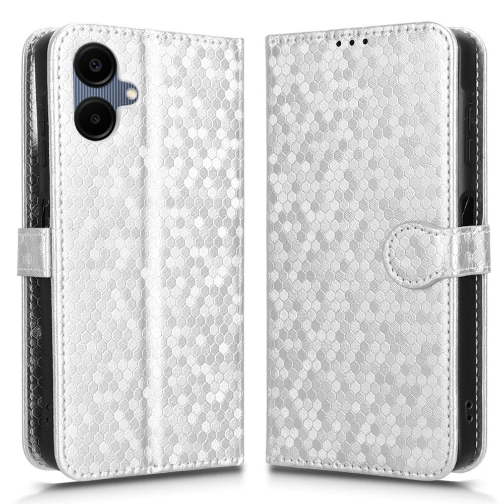 For Samsung Galaxy A06 Wallet Case Dot Pattern Imprint PU Leather Phone Cover - Silver