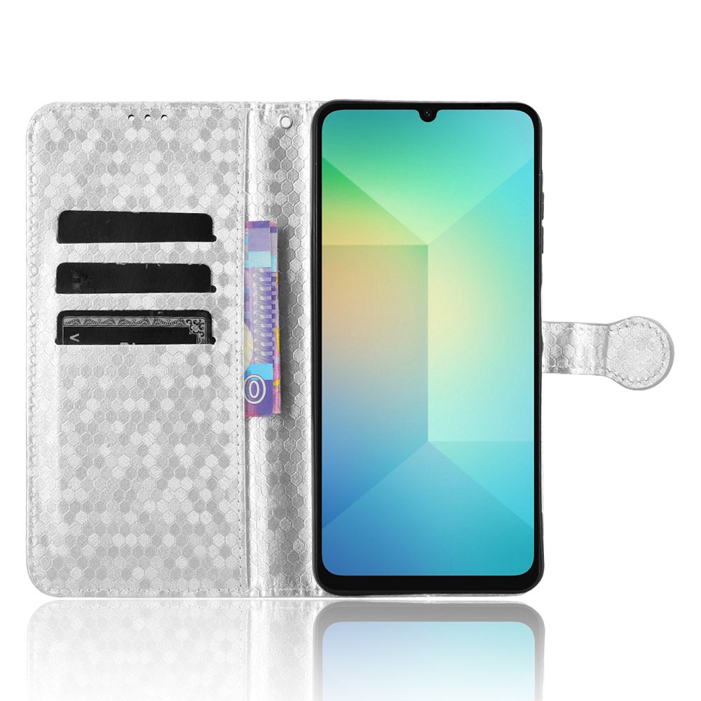 For Samsung Galaxy A06 Wallet Case Dot Pattern Imprint PU Leather Phone Cover - Silver