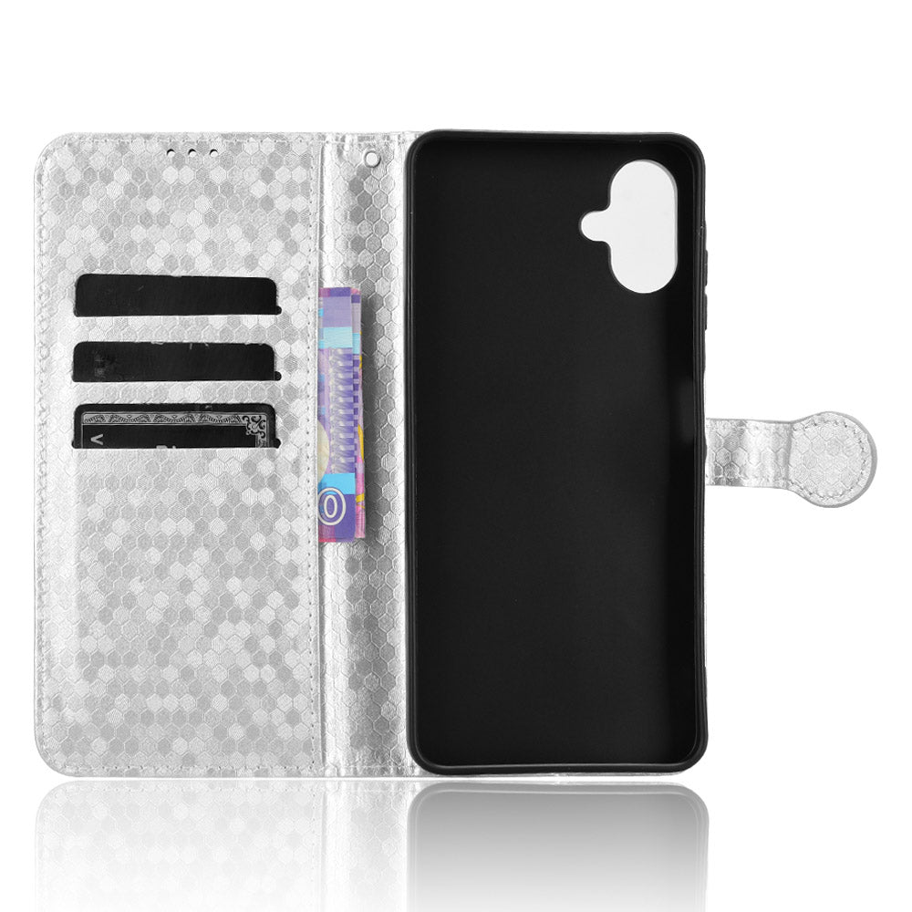 For Samsung Galaxy A06 Wallet Case Dot Pattern Imprint PU Leather Phone Cover - Silver