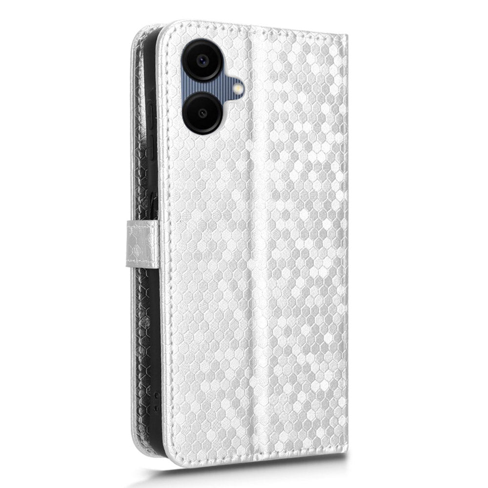 For Samsung Galaxy A06 Wallet Case Dot Pattern Imprint PU Leather Phone Cover - Silver