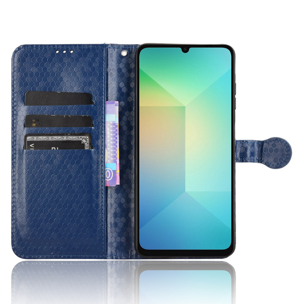 For Samsung Galaxy A06 Wallet Case Dot Pattern Imprint PU Leather Phone Cover - Dark Blue