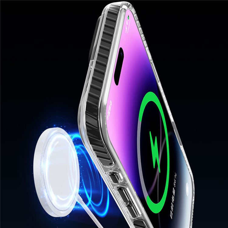 For iPhone 16 Pro Magnetic Case Clear Phone Cover PC +TPU Anti-slip Compatible with MagSafe - Transparent