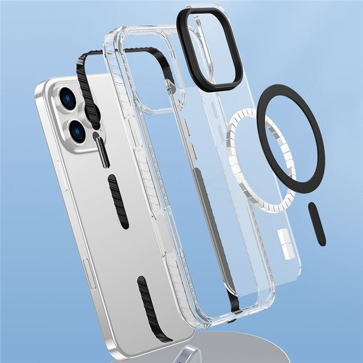 For iPhone 16 Pro Magnetic Case Clear Phone Cover PC +TPU Anti-slip Compatible with MagSafe - Transparent