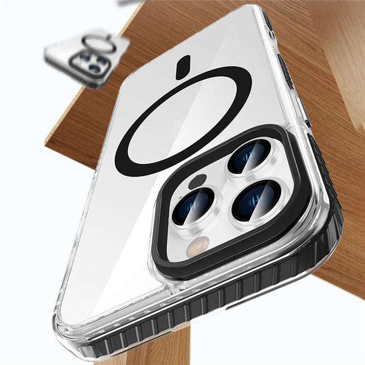 For iPhone 16 Pro Magnetic Case Clear Phone Cover PC +TPU Anti-slip Compatible with MagSafe - Transparent