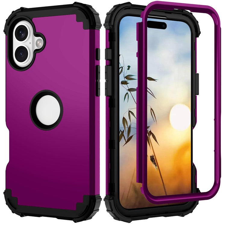 L-Style For iPhone 16 Case Shockproof PC + TPU Phone Back Cover - Dark Purple / Black