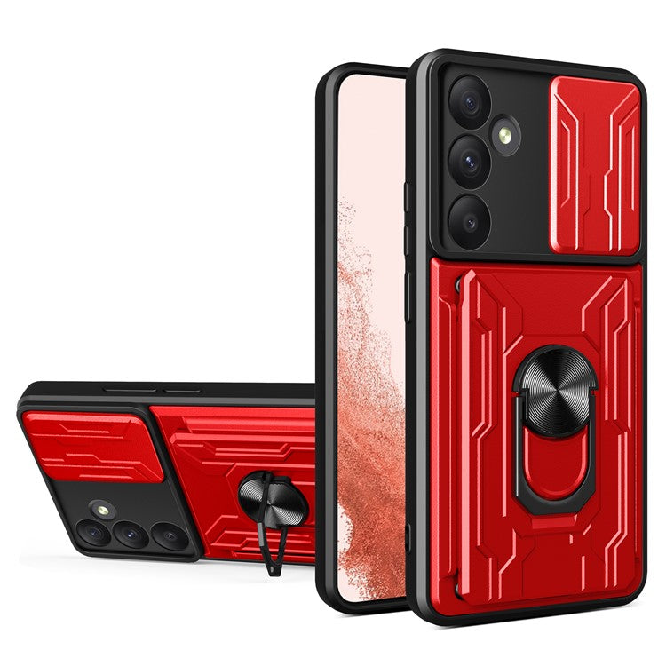 For Samsung Galaxy A55 5G Case PC+TPU Kickstand Phone Back Cover with Camera Slider - Red