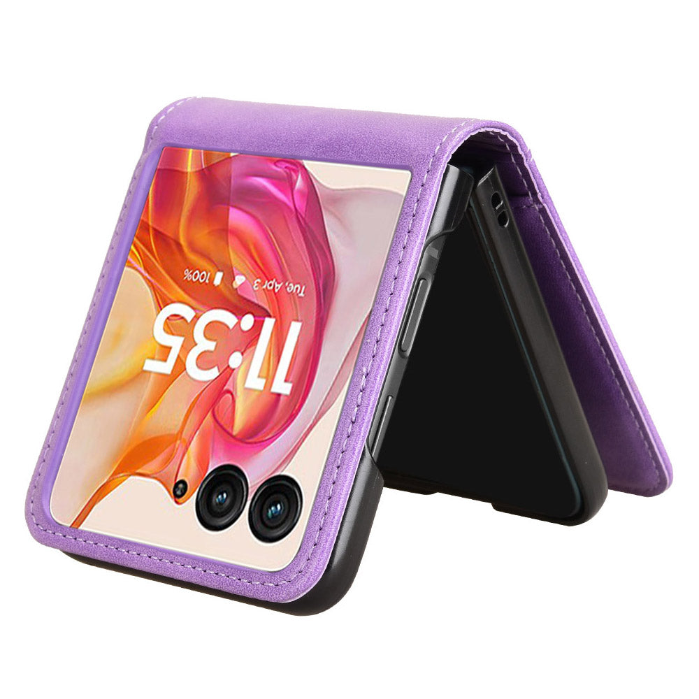 For Motorola Razr 50 Ultra 5G Wallet Case Shockproof Leather Phone Cover - Purple
