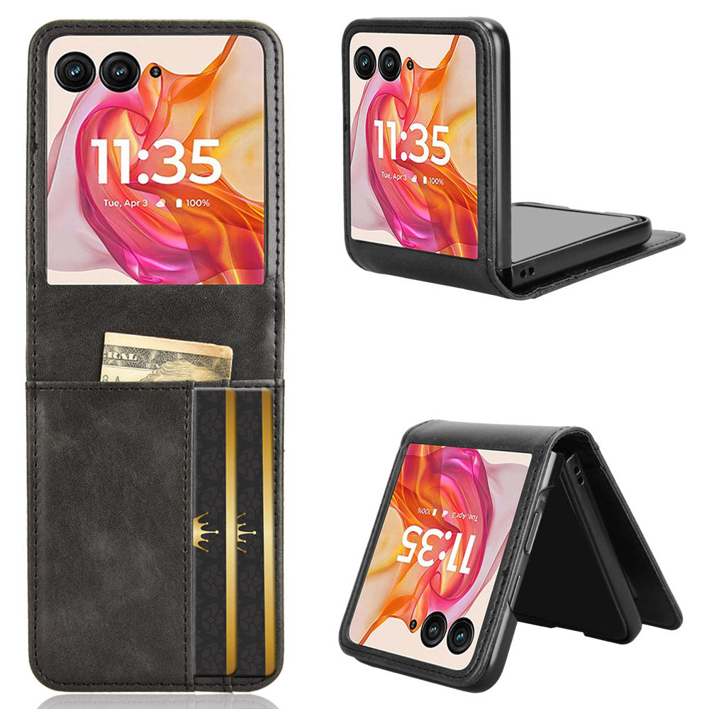 For Motorola Razr 50 Ultra 5G Wallet Case Shockproof Leather Phone Cover - Black