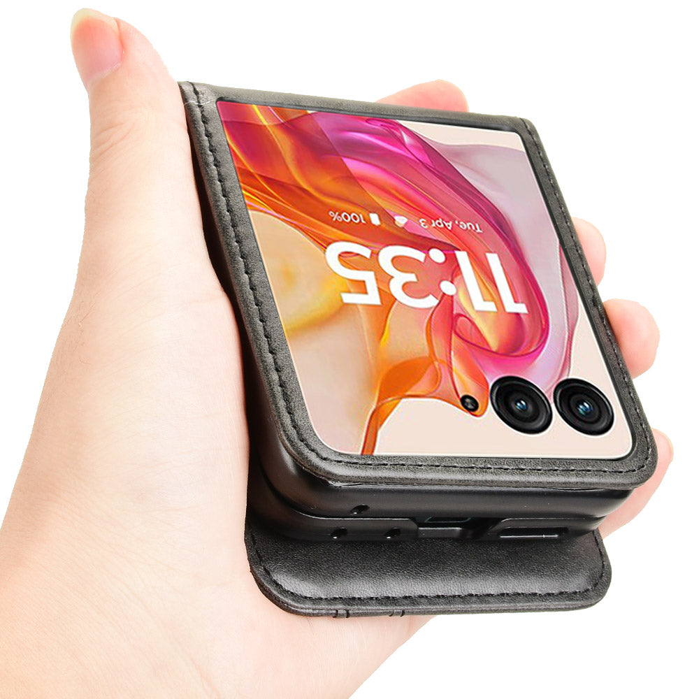 For Motorola Razr 50 Ultra 5G Wallet Case Shockproof Leather Phone Cover - Black