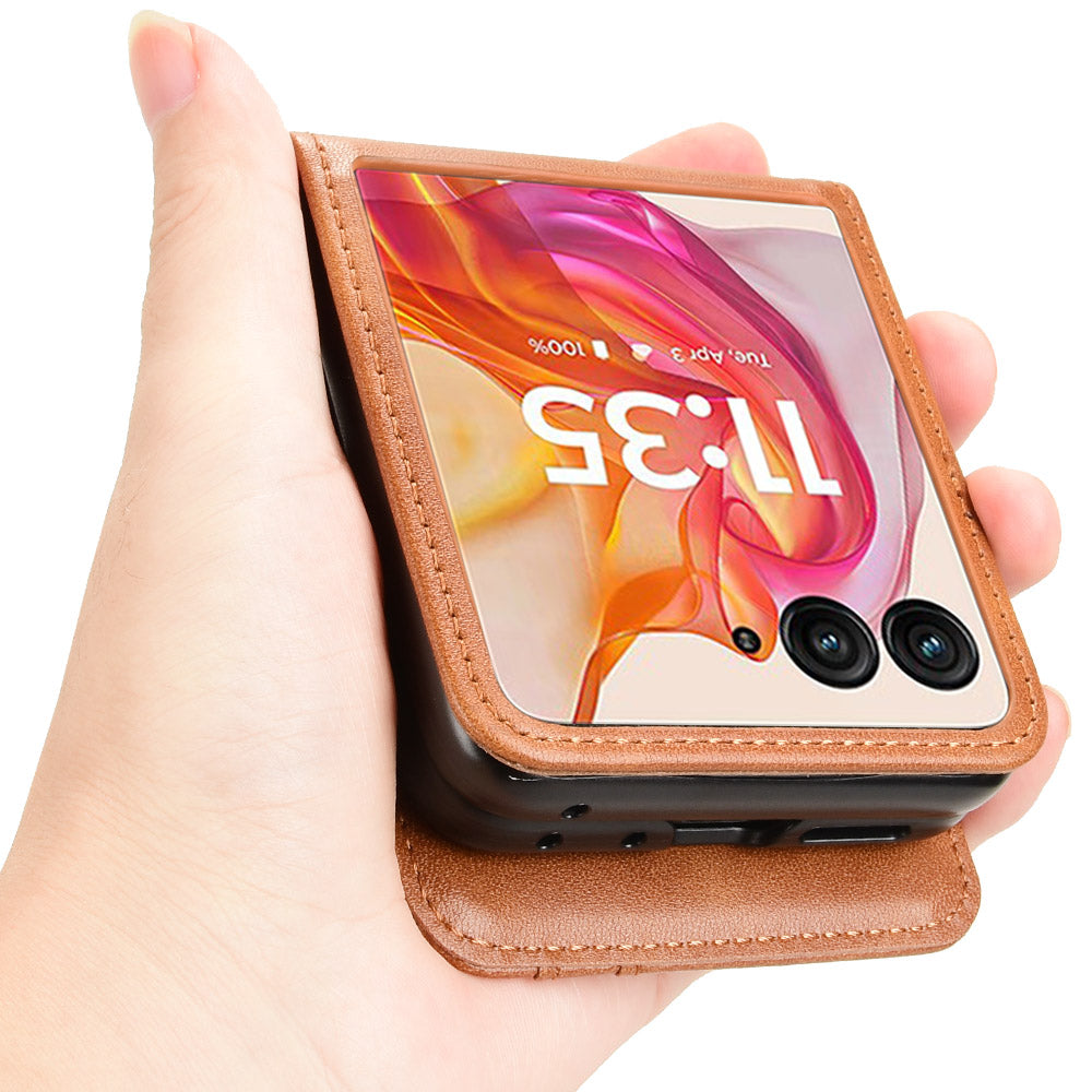 For Motorola Razr 50 Ultra 5G Wallet Case Shockproof Leather Phone Cover - Brown