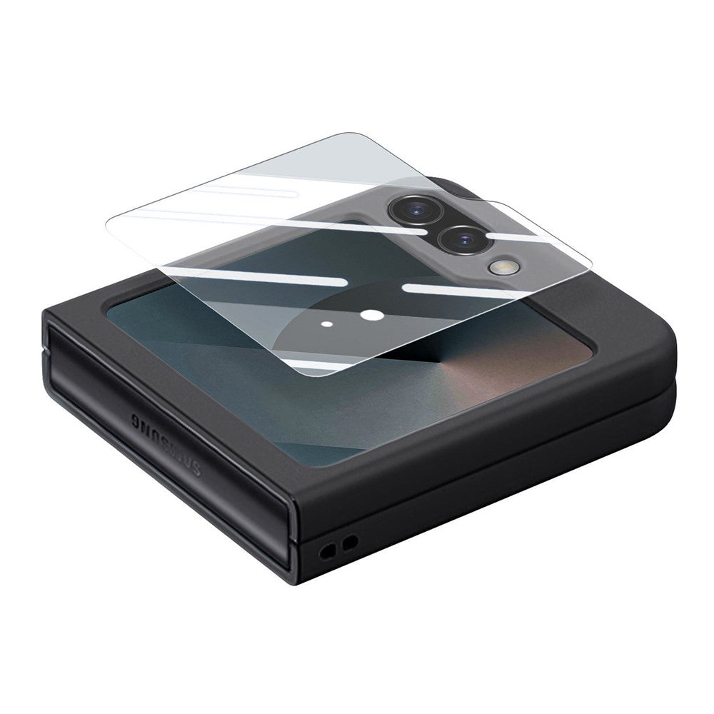 For Samsung Galaxy Z Flip7 FE 5G / Z Flip6 5G Case Ring Kickstand PC Phone Cover with Tempered Glass Rear Screen Film - Black