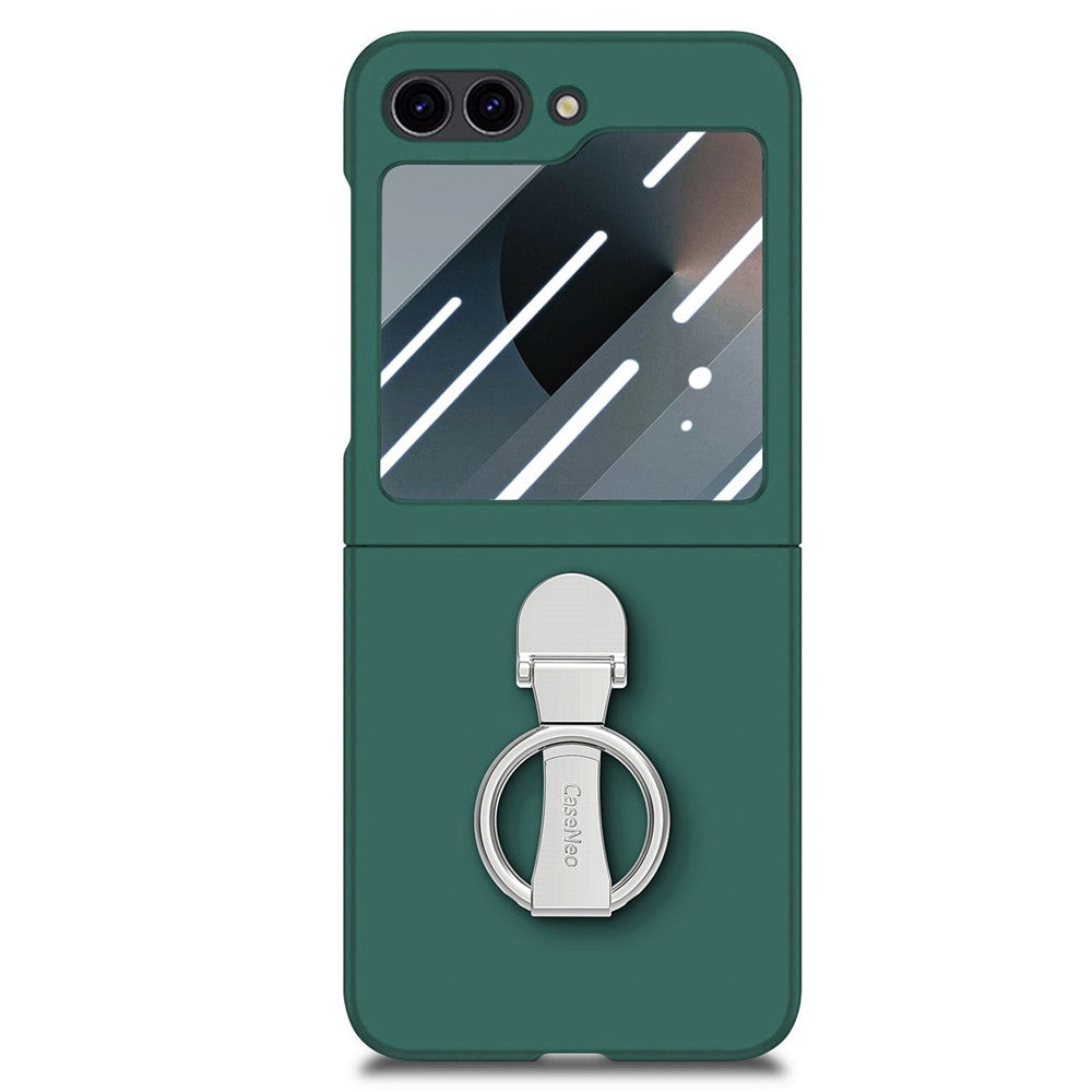 For Samsung Galaxy Z Flip7 FE 5G / Z Flip6 5G Case Ring Kickstand PC Phone Cover with Tempered Glass Rear Screen Film - Dark Green