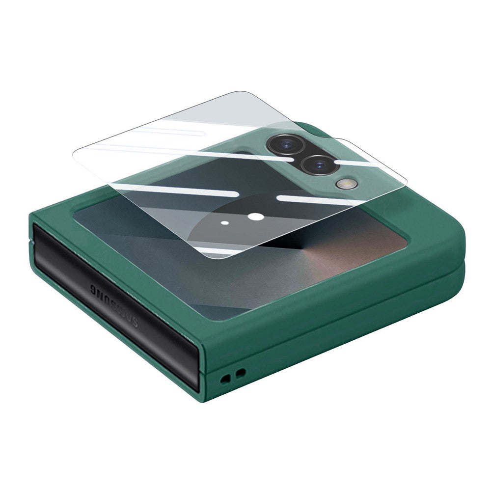 For Samsung Galaxy Z Flip7 FE 5G / Z Flip6 5G Case Ring Kickstand PC Phone Cover with Tempered Glass Rear Screen Film - Dark Green