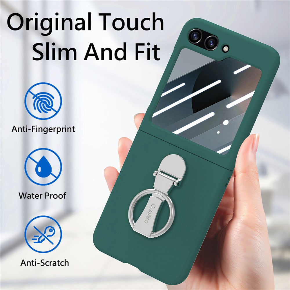 For Samsung Galaxy Z Flip7 FE 5G / Z Flip6 5G Case Ring Kickstand PC Phone Cover with Tempered Glass Rear Screen Film - Dark Green