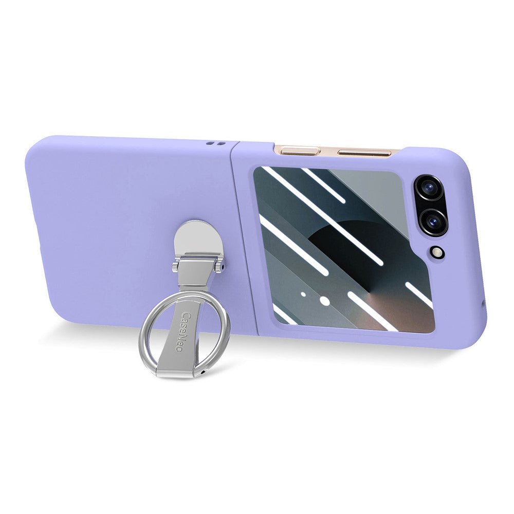 For Samsung Galaxy Z Flip7 FE 5G / Z Flip6 5G Case Ring Kickstand PC Phone Cover with Tempered Glass Rear Screen Film - Purple