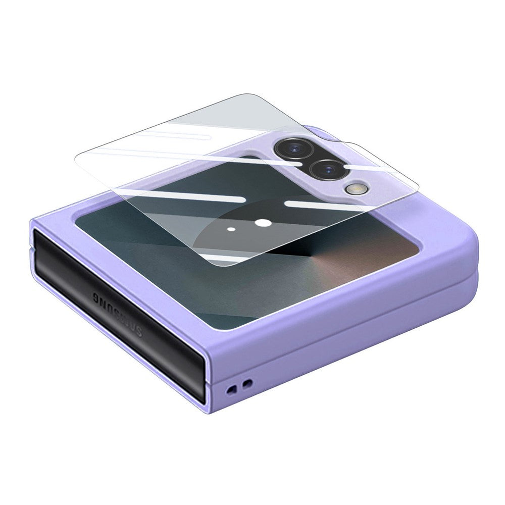 For Samsung Galaxy Z Flip7 FE 5G / Z Flip6 5G Case Ring Kickstand PC Phone Cover with Tempered Glass Rear Screen Film - Purple