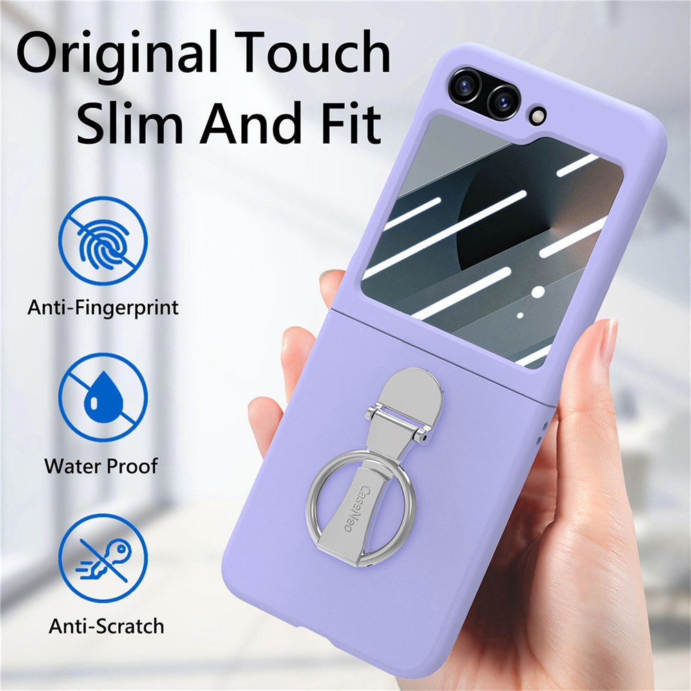 For Samsung Galaxy Z Flip7 FE 5G / Z Flip6 5G Case Ring Kickstand PC Phone Cover with Tempered Glass Rear Screen Film - Purple
