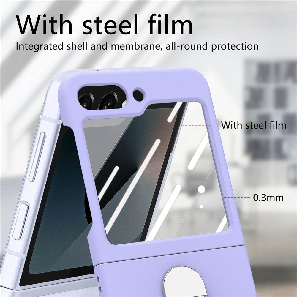 For Samsung Galaxy Z Flip7 FE 5G / Z Flip6 5G Case Ring Kickstand PC Phone Cover with Tempered Glass Rear Screen Film - Purple