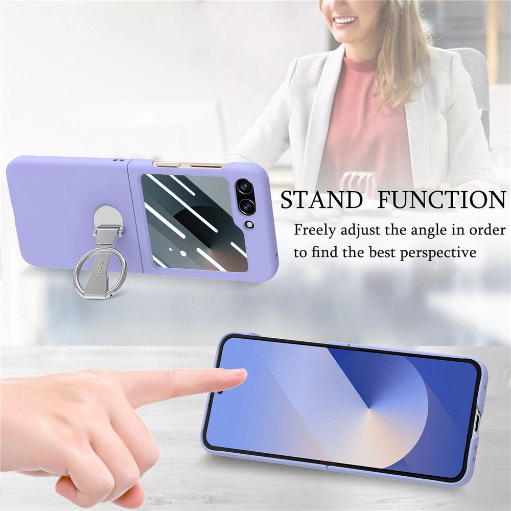 For Samsung Galaxy Z Flip7 FE 5G / Z Flip6 5G Case Ring Kickstand PC Phone Cover with Tempered Glass Rear Screen Film - Purple