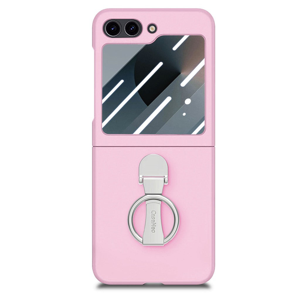 For Samsung Galaxy Z Flip7 FE 5G / Z Flip6 5G Case Ring Kickstand PC Phone Cover with Tempered Glass Rear Screen Film - Pink