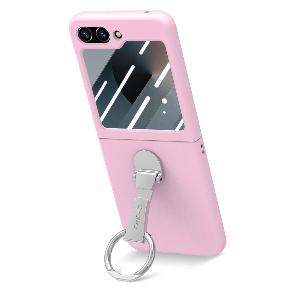 For Samsung Galaxy Z Flip7 FE 5G / Z Flip6 5G Case Ring Kickstand PC Phone Cover with Tempered Glass Rear Screen Film - Pink