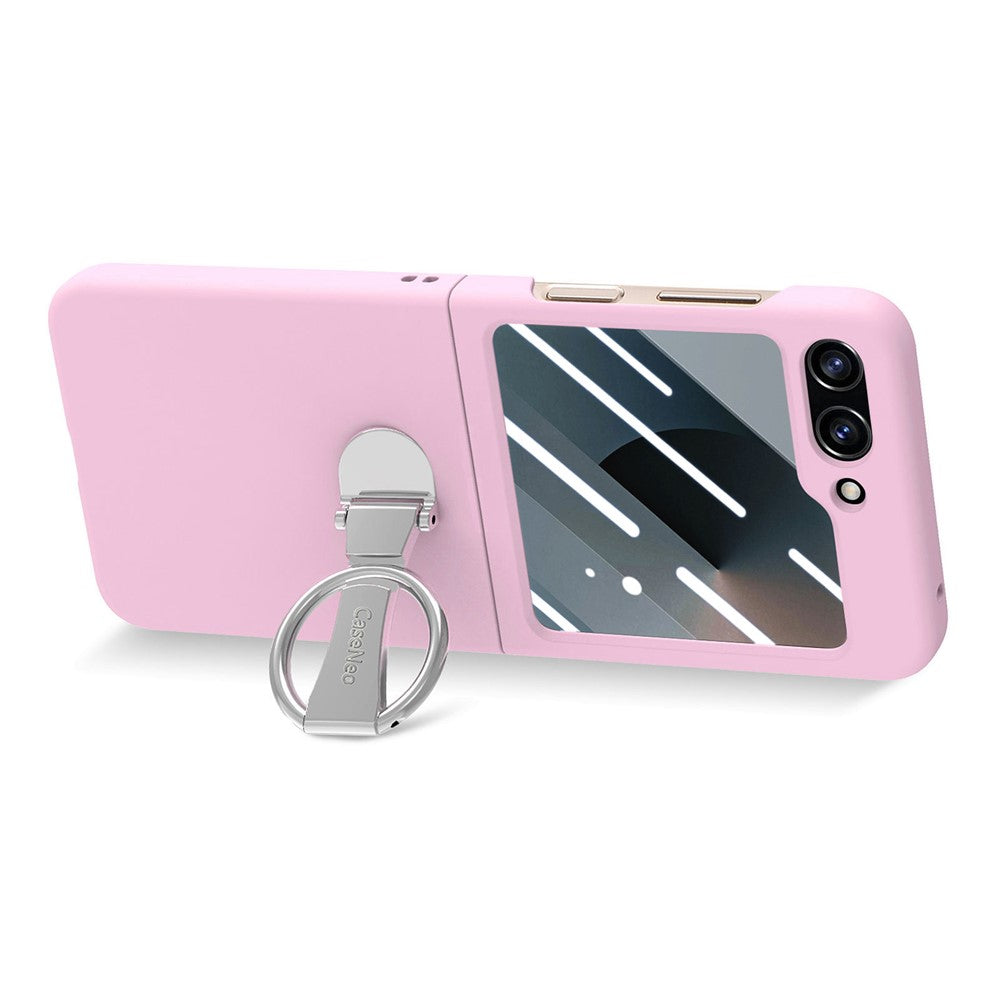 For Samsung Galaxy Z Flip7 FE 5G / Z Flip6 5G Case Ring Kickstand PC Phone Cover with Tempered Glass Rear Screen Film - Pink