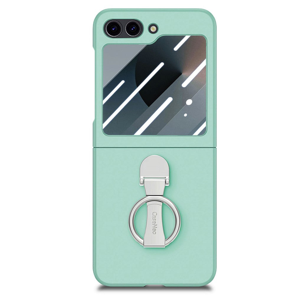 For Samsung Galaxy Z Flip7 FE 5G / Z Flip6 5G Case Ring Kickstand PC Phone Cover with Tempered Glass Rear Screen Film - Light Green