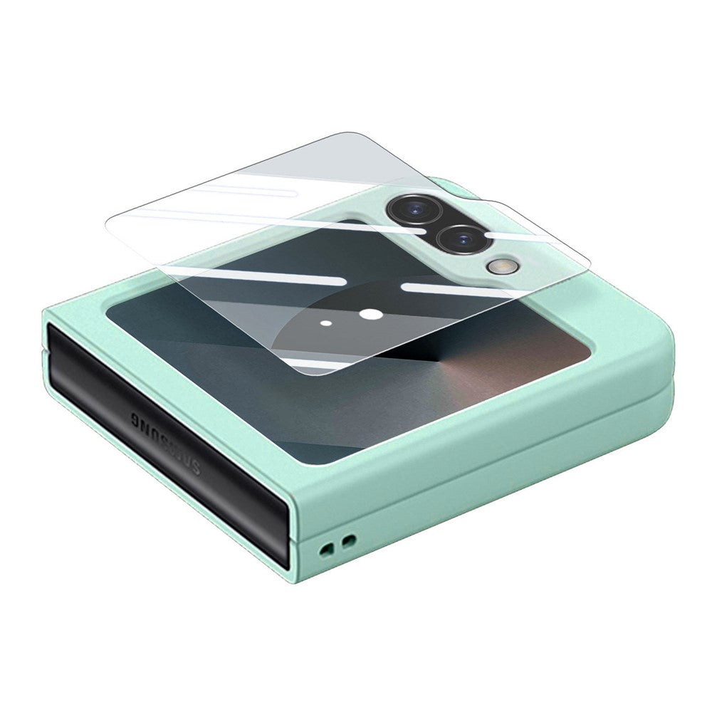 For Samsung Galaxy Z Flip7 FE 5G / Z Flip6 5G Case Ring Kickstand PC Phone Cover with Tempered Glass Rear Screen Film - Light Green